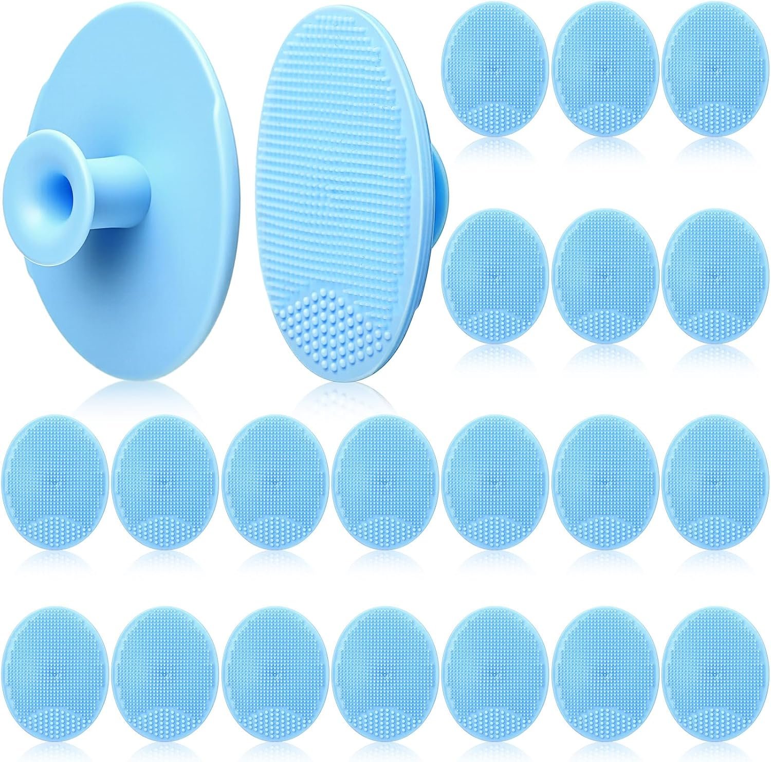 Nuogo 20 Pack Face Scrubber Soft Silicone Facial Cleansing Brush Wash Brush for Deep Cleaning, Face Scrub Brushes for Massage Faces Exfoliator Blackhead Removing Faces Cleansing Pads (Light Blue)