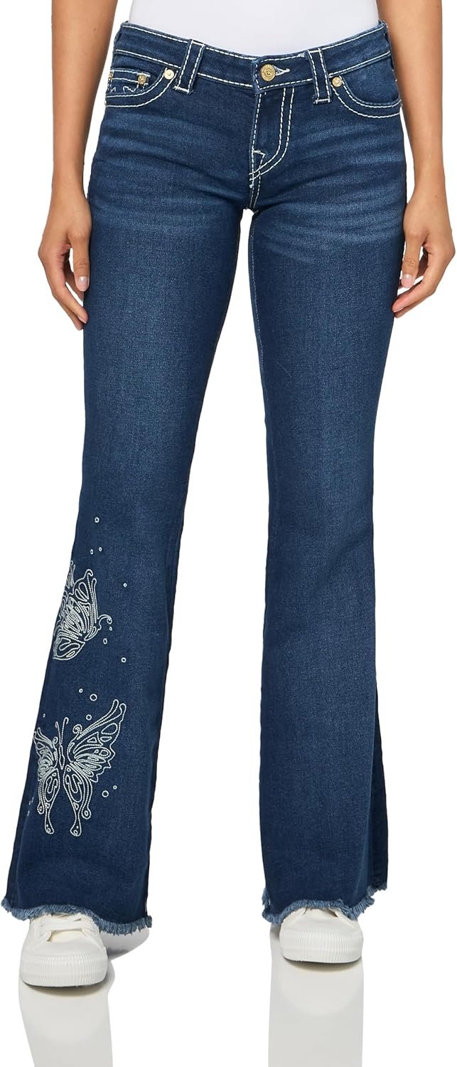 True Religion Women’s Butterfly Cutoff WB Joey LR Flare Jeans – Big T Stitching