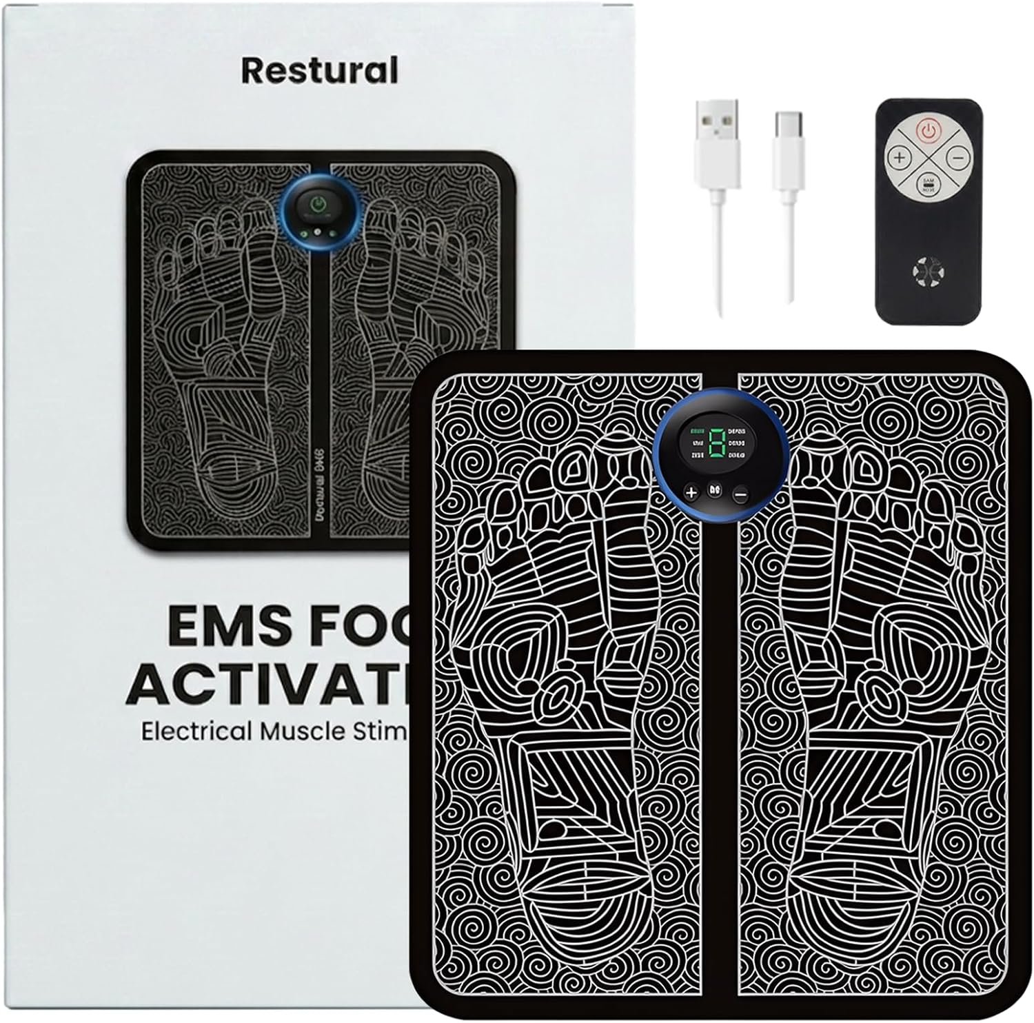 Restural EMS Stimulator Massager with 19 Intensity Modes, Rechargeable, Lift Your Feet Without Any Discomfort, Portable for Home Use