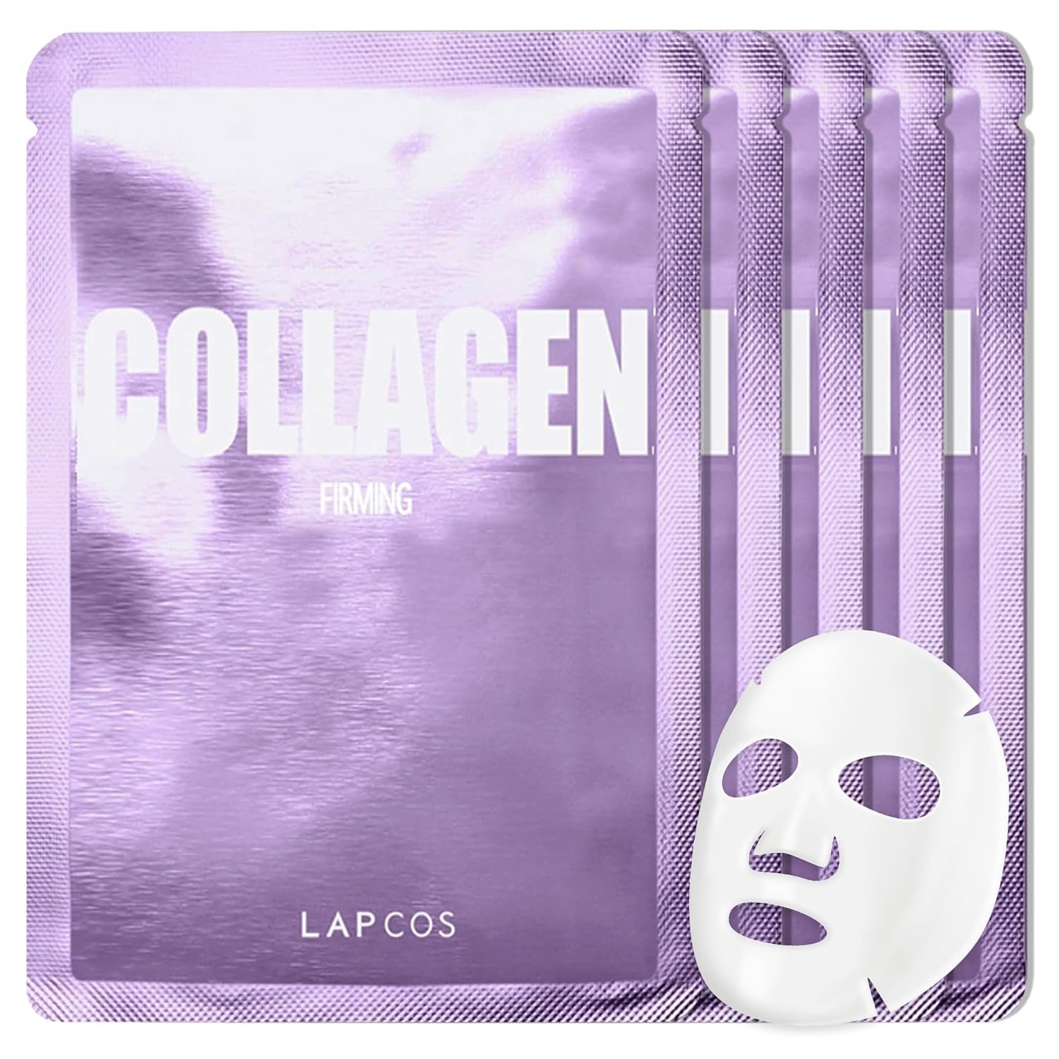 LAPCOS Collagen Sheet Mask – Firming & Age-Defying Face Masks with Collagen Peptides – Minimizes Fine Lines & Restores Skin Elasticity – Highly Breathable PT Cell Sheet – Korean Skin Care (Pack of 5)