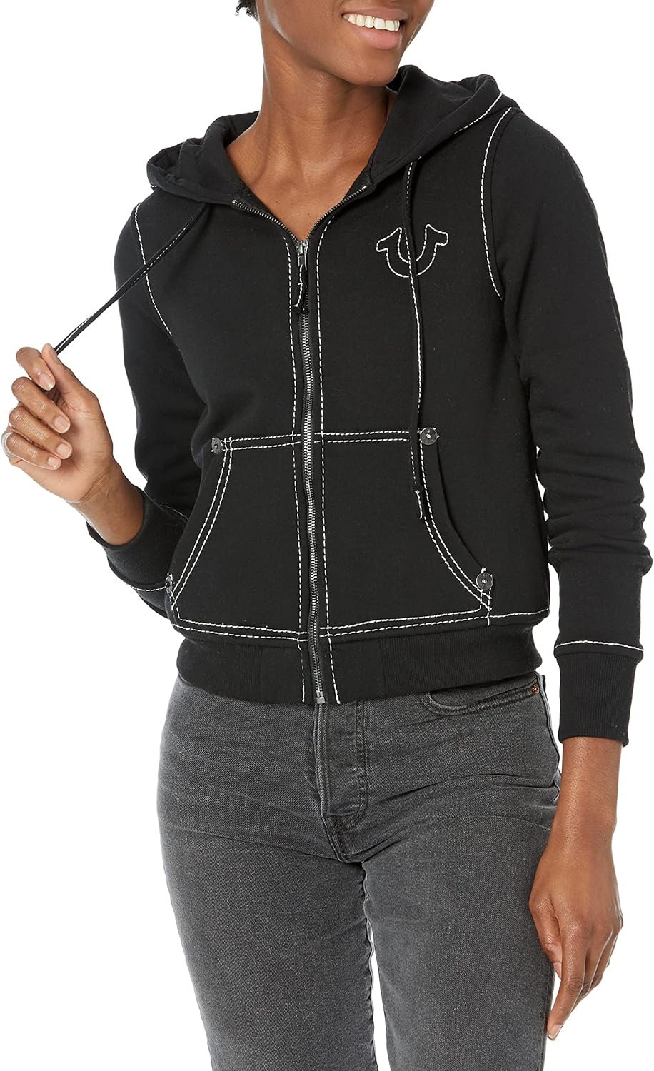 True Religion womens Big T Classic Zip Up Hoody