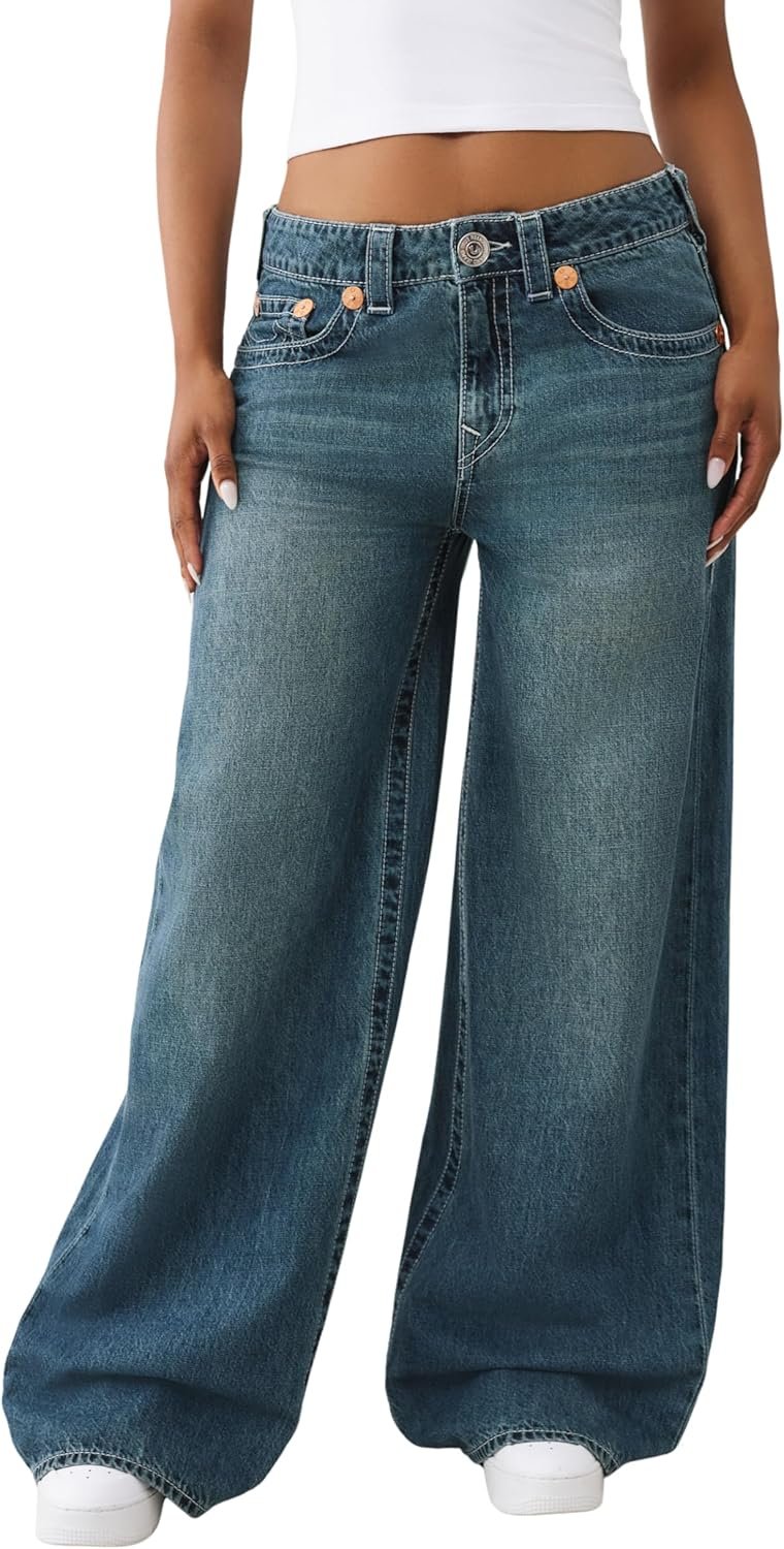 True Religion Women’s Jessie Super Baggy Jeans – Embroidered Logo & Oversized Fit Denim