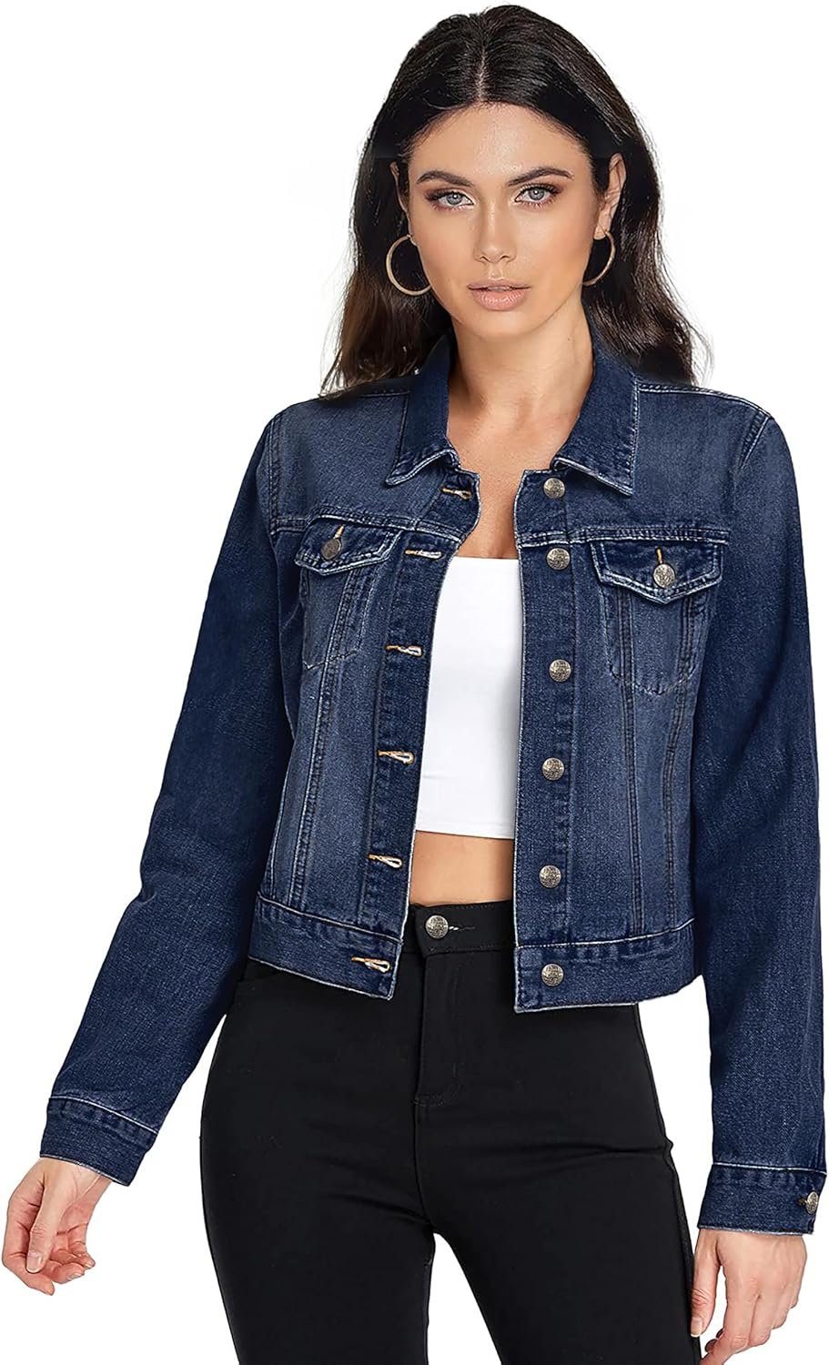 Hybrid & Company Women’s Long Sleeve Denim Jackets Basic Button Down Jean Jacket with Pockets