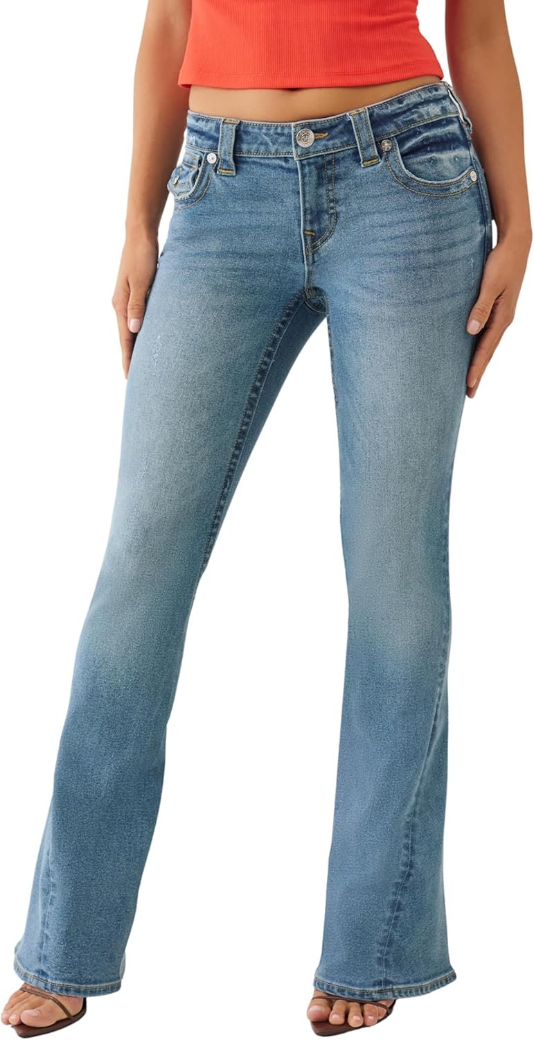 True Religion Women’s Joey Low Rise Flare Jeans – Flap Pockets, Bootcut Denim