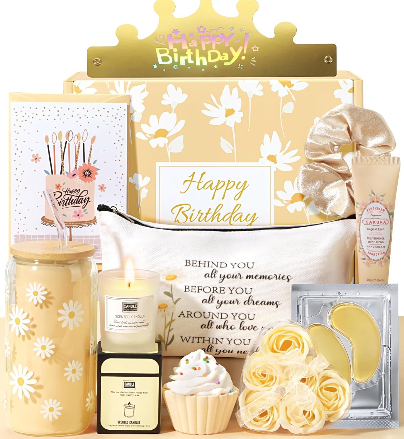 Birthday Gifts for Women Teen Girls, Happy Birthday Gift Baskets for Women Best Friend Mom Her Sister Wife Daughter Girlfriend Aunt Coworker, 11PCS Unique Bday Gift Ideas Spa Gifts Set Box w Daisy Cup