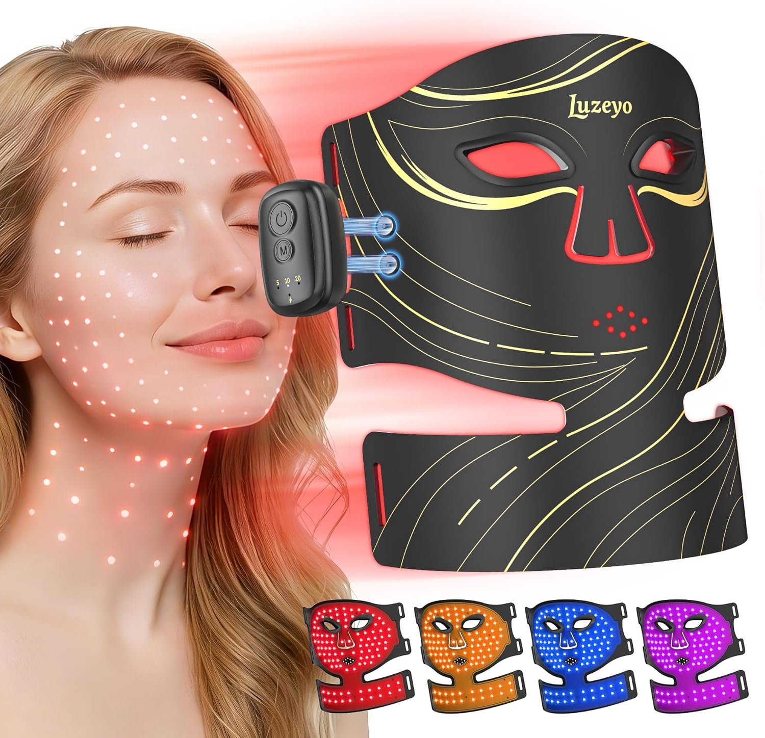 Wireless Red Light Therapy Mask for Face with 104 LEDs & 4 Modes – Anti-Wrinkle & Acne Treatment for Full Face, Chin & Neck, Portable for Home & Travel Use, Ideal Skincare Gifts for Women