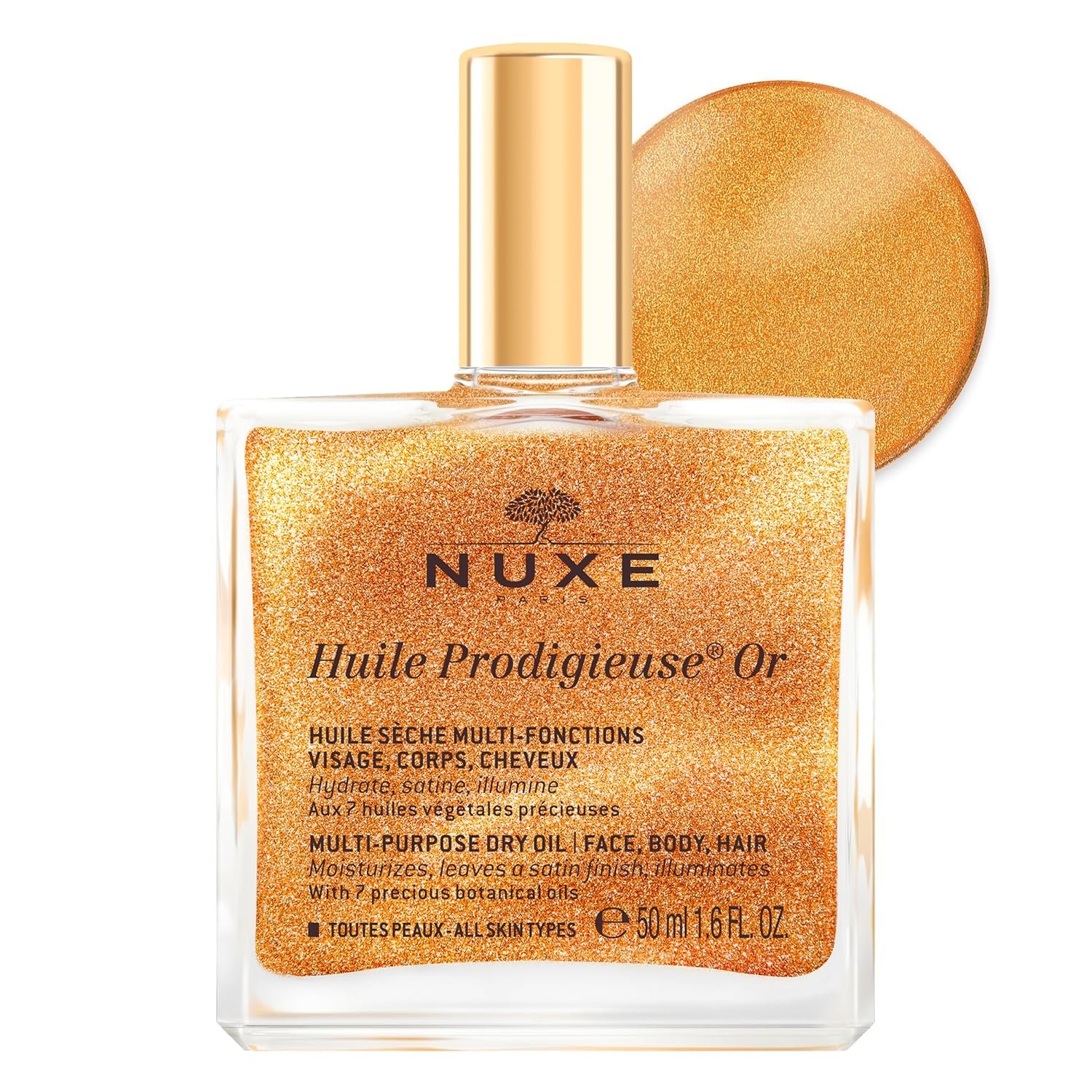 NUXE Huile Prodigieuse Shimmer Multi-Purpose Dry Oil – Luxurious Radiant Glow and Hydration for Face, Body & Hair