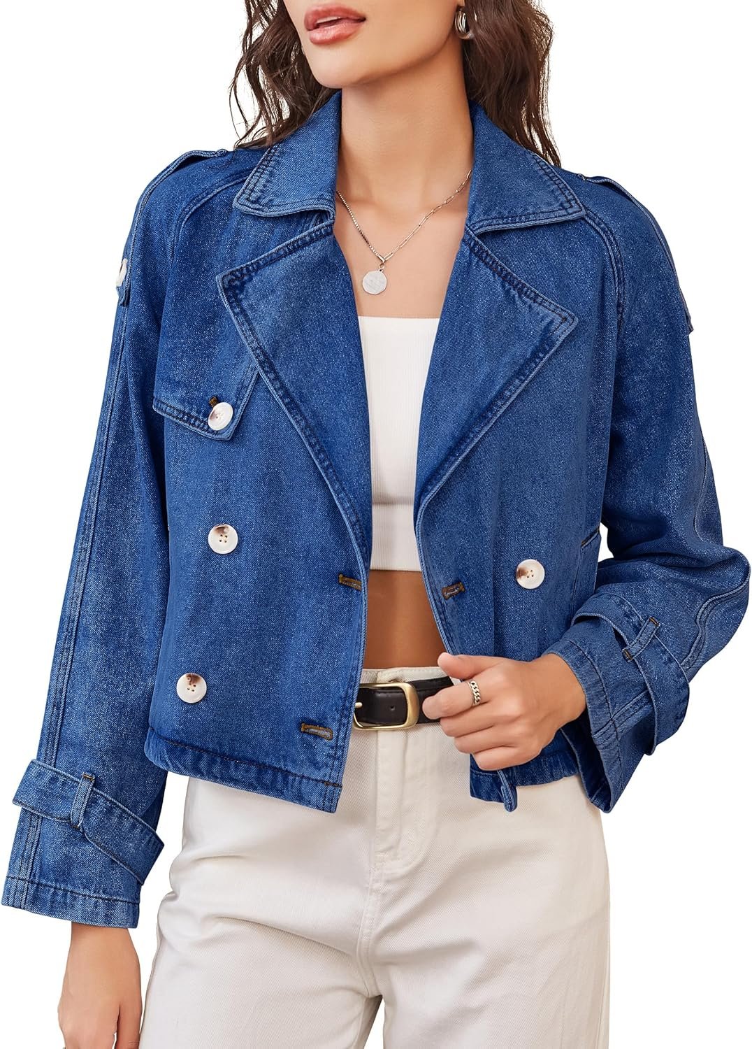 Denim Jacket for Women Cropped Trench Coat Double Breasted Lightweight Jean Jackets Casual Outerwear 2026 Trendy